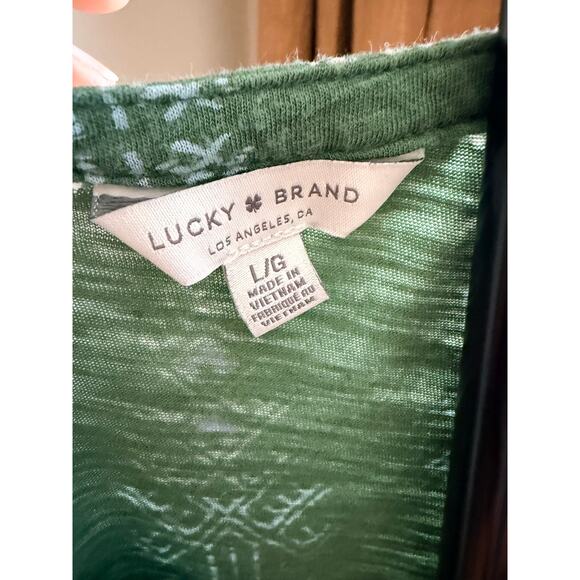 Lucky Brand Blue and Green cotton modal blend top V neck L EUC - Picture 4 of 5